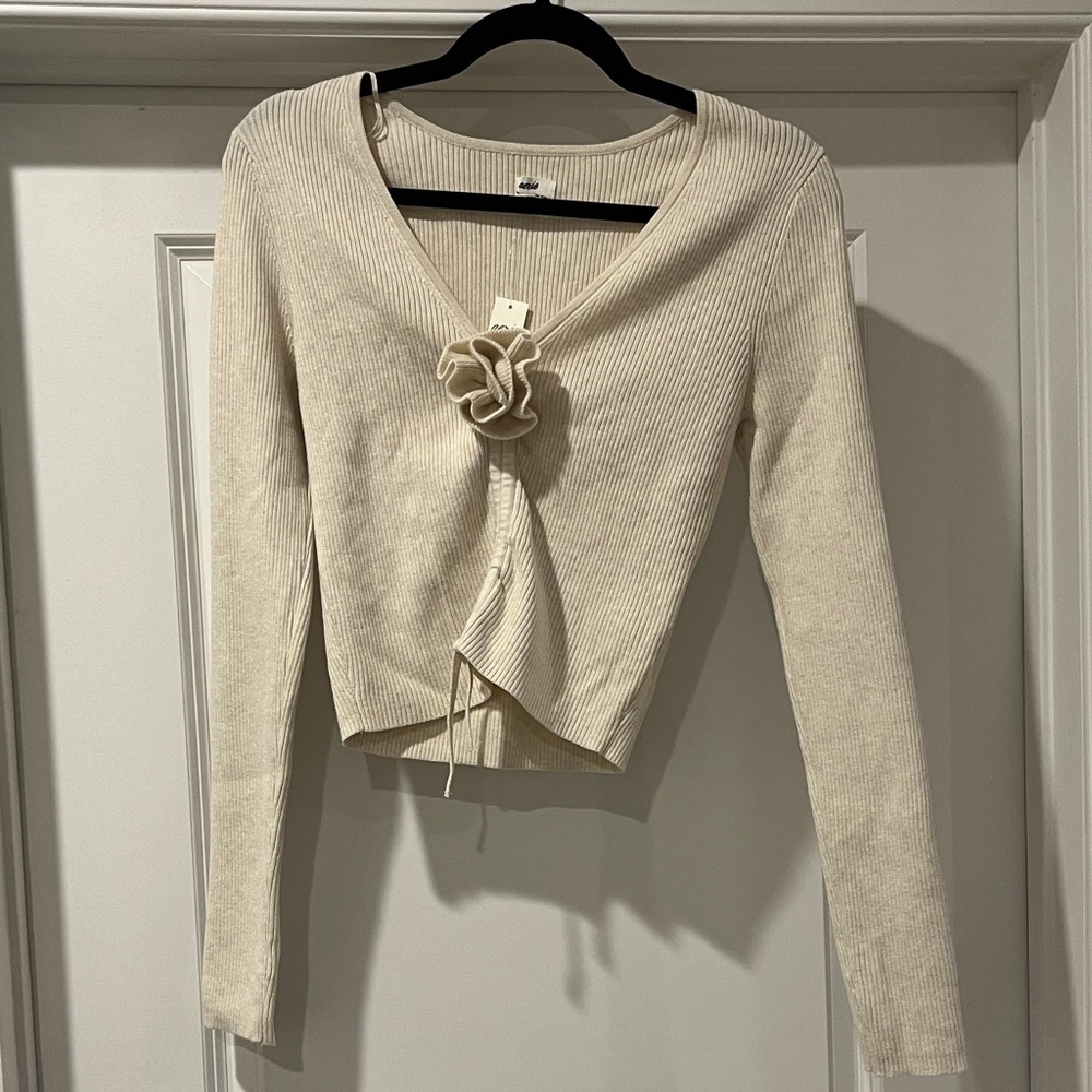 Aerie Off-White Ribbed Knit Top